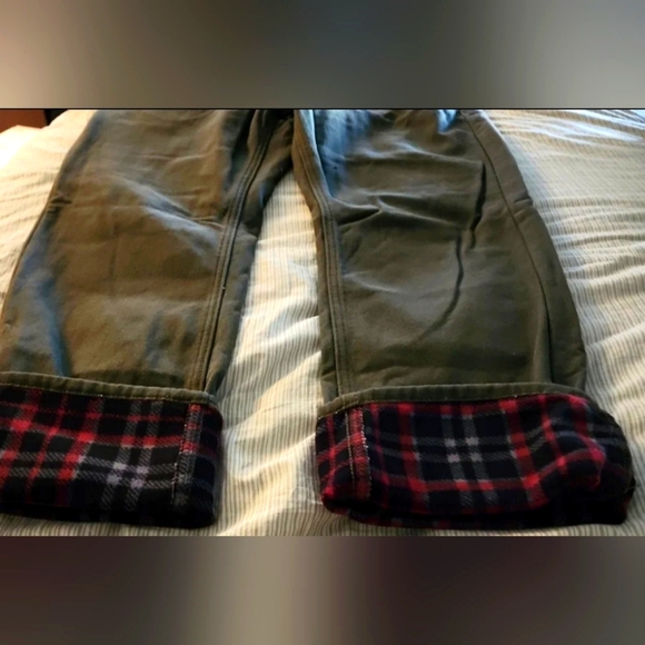 Mens Olive Green Fleece Lined Carpenter Denim Jeans Relaxed Straight Leg 36w×34L - Picture 11 of 11